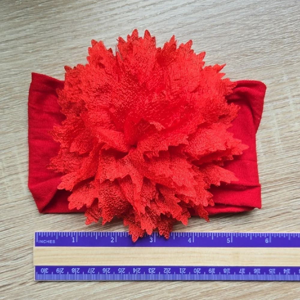 Baby Girl Red Oversized Floral Headband Strerchy Nylon Photo Shoot Accessory